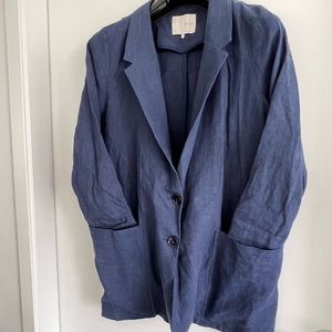 OAK AND FORT coastal grandma relaxed fit linen navy blazer